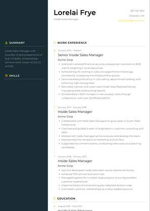 Inside Sales Manager Resume Sample and Template