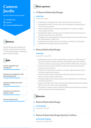 Business Relationship Manager Resume Sample and Template