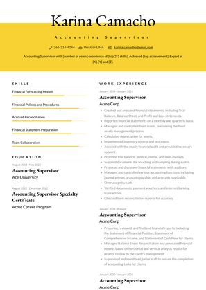 Accounting Supervisor Resume Sample and Template