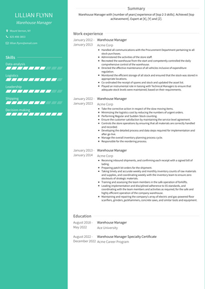 Warehouse Manager Resume Sample and Template