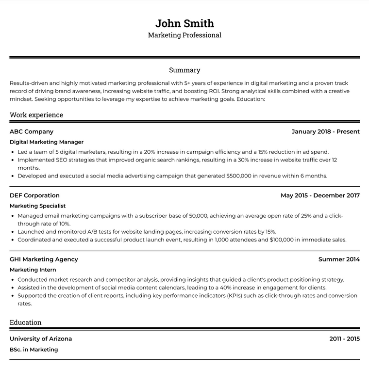 Professional Black and White Resume Template