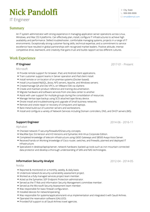 IT Engineer CV Example and Template