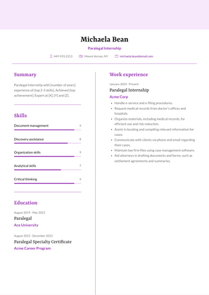 Paralegal Internship Resume Sample and Template