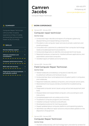 Computer Repair Technician Resume Sample and Template