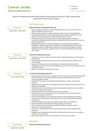 Director Of Professional Services Resume Sample and Template