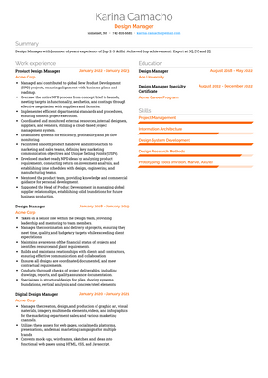 Design Manager Resume Sample and Template