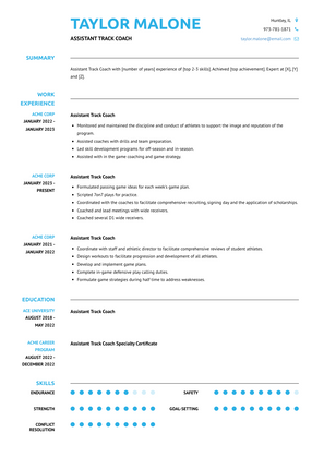 Assistant Track Coach Resume Sample and Template