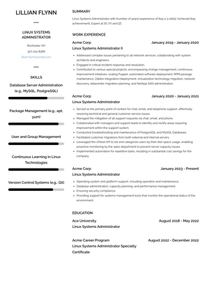 Linux Systems Administrator Resume Sample and Template