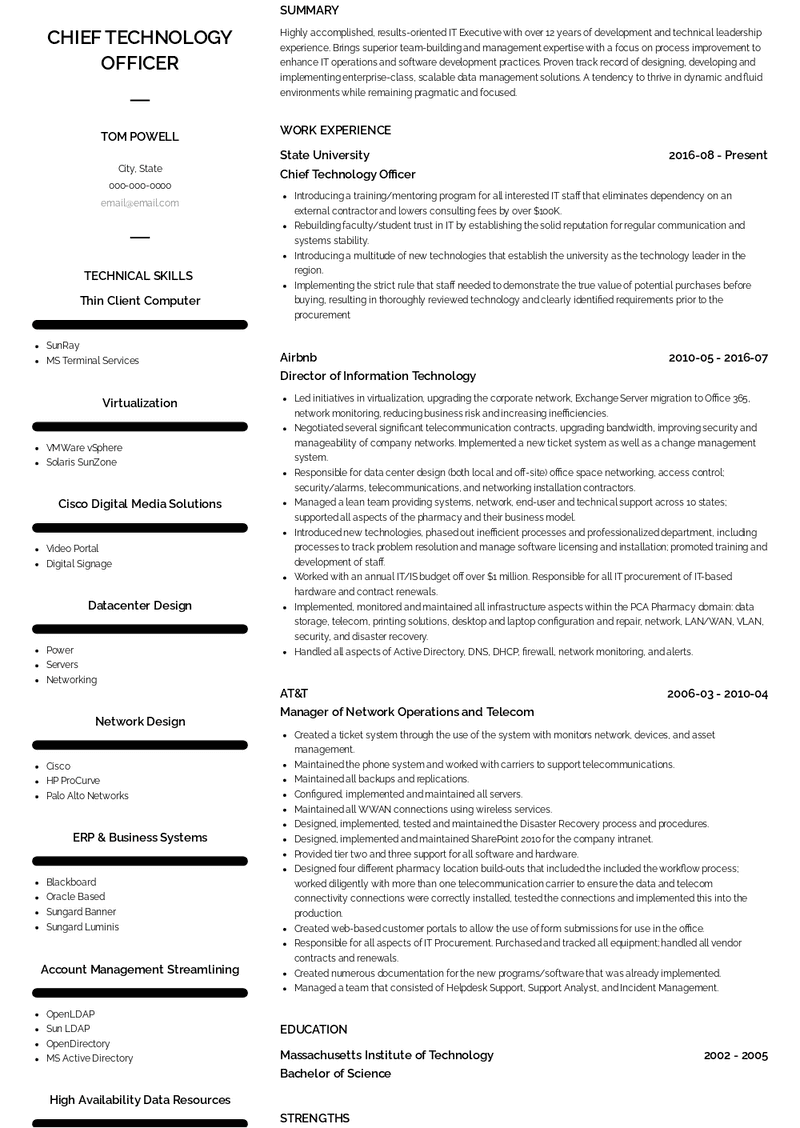 Director of Information Technology Resume Sample and Template