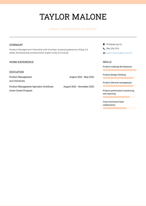 Product Management Internship Resume Sample and Template