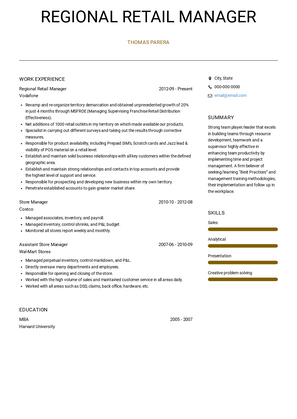 Regional Retail Manager Resume Sample and Template