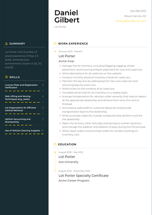 Lot Porter Resume Sample and Template