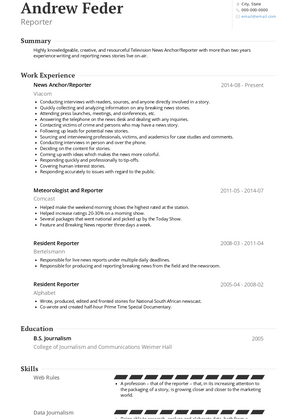 Reporter Resume Sample and Template