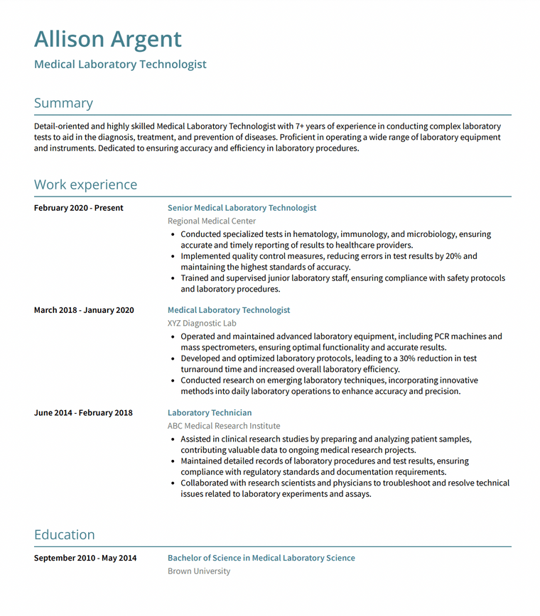 Resume Template for Medical Job - Monaco