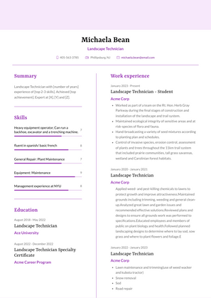 Landscape Technician Resume Sample and Template