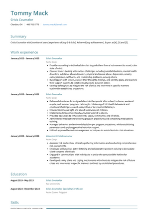 Crisis Counselor Resume Sample and Template