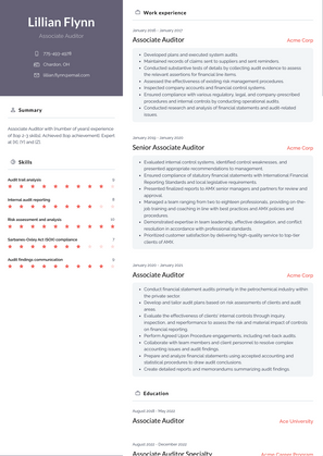 Associate Auditor Resume Sample and Template