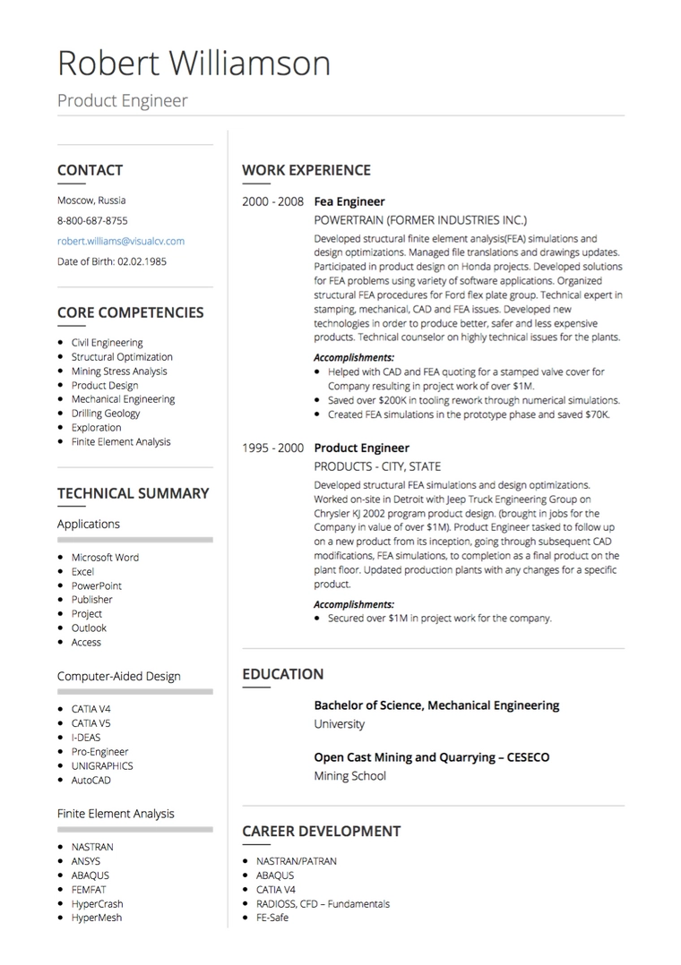 VisualCV review : Russian CV example and guidelines