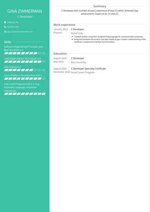 C Developer Resume Sample and Template