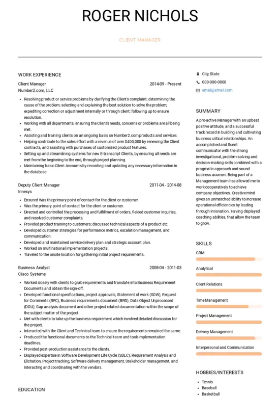 client management resume skills