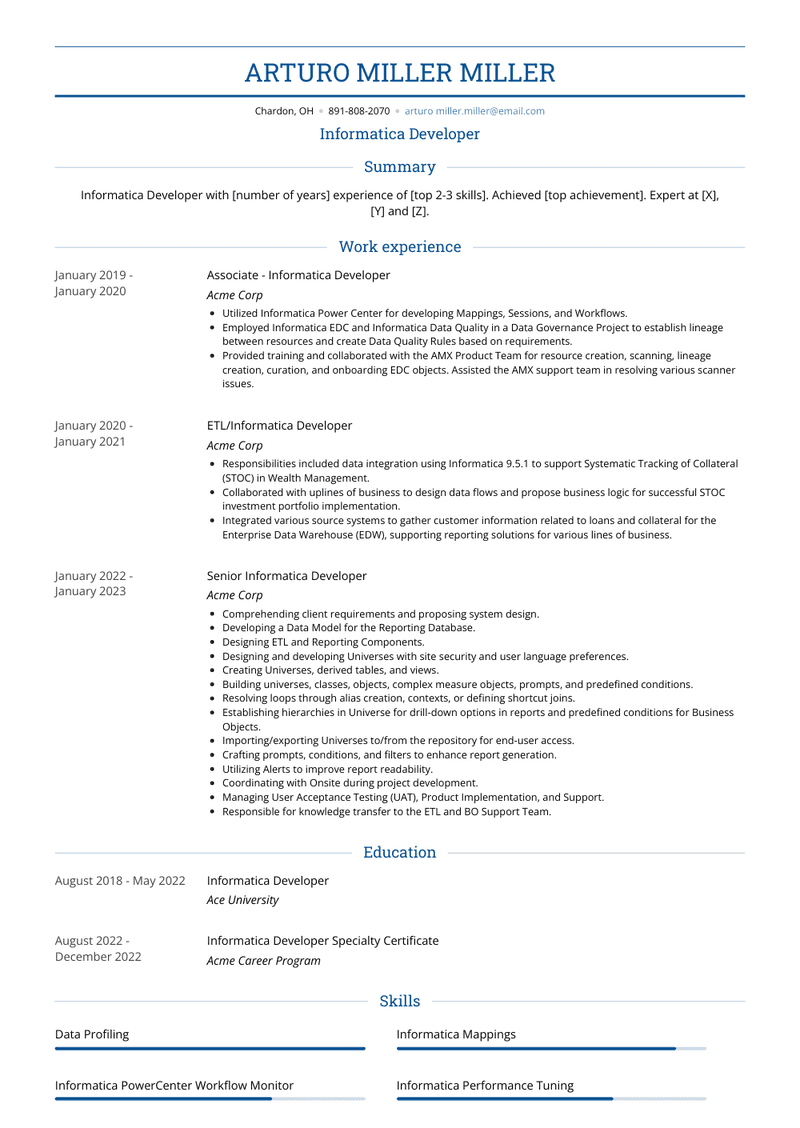 Informatica Developer Resume Sample and Template