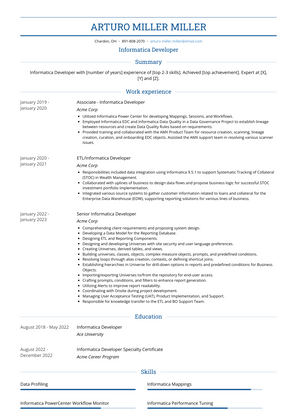 Informatica Developer Resume Sample and Template