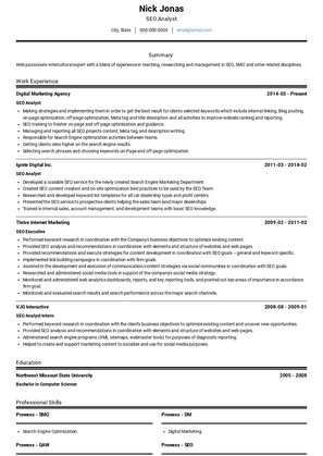 SEO Analyst Resume Sample and Template
