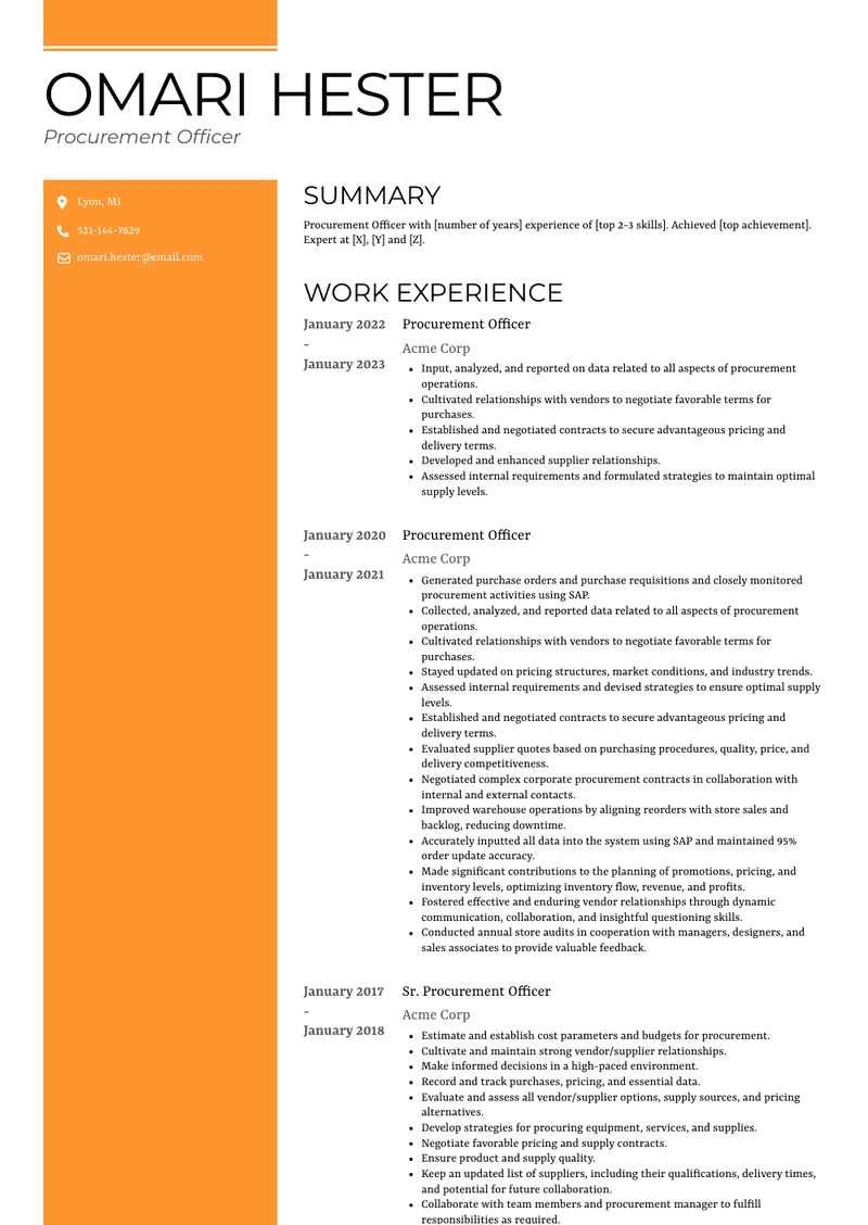 Procurement Officer Resume Sample and Template
