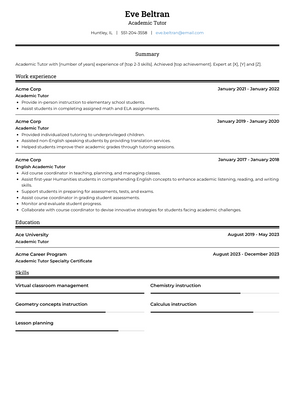 Academic Tutor Resume Sample and Template