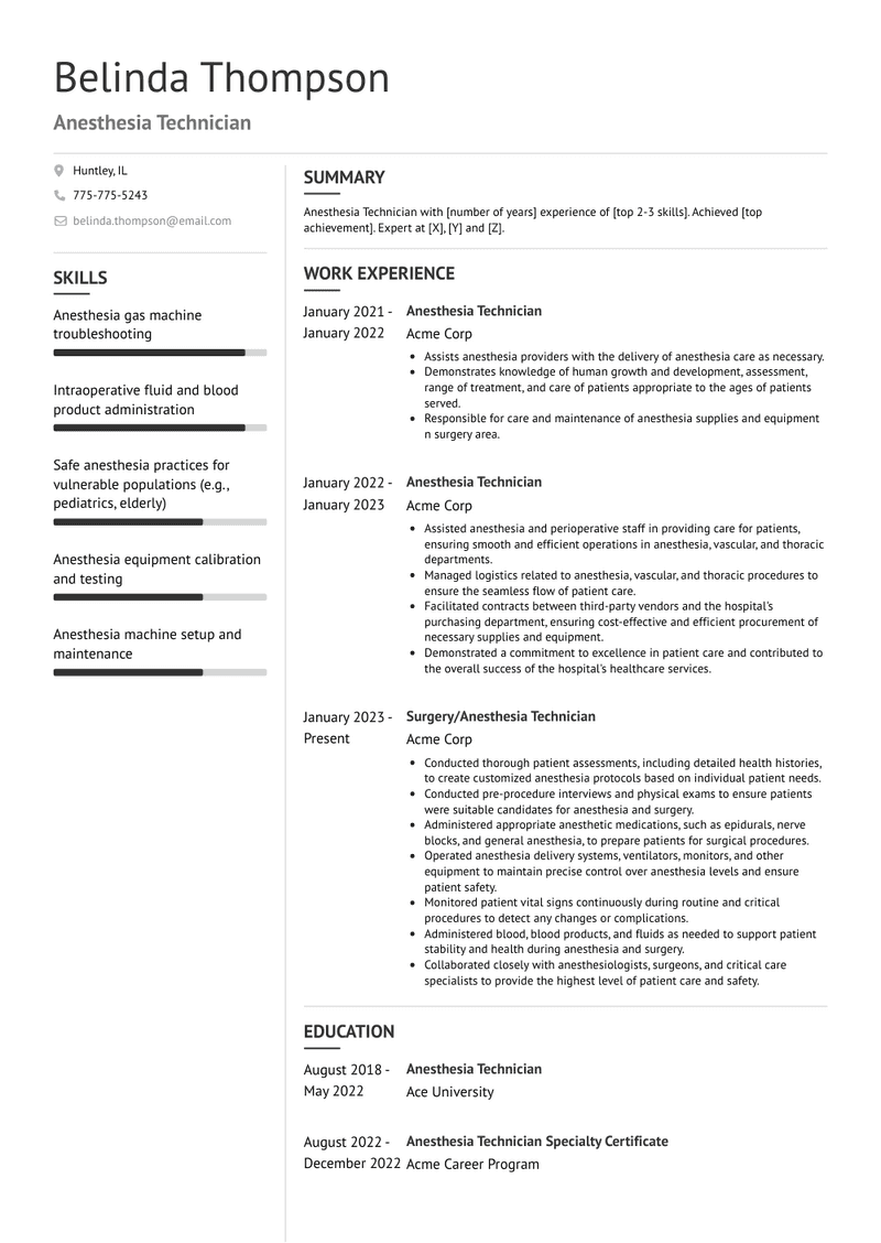 Anesthesia Technician Resume Sample and Template