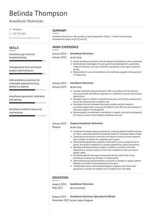 Anesthesia Technician Resume Sample and Template