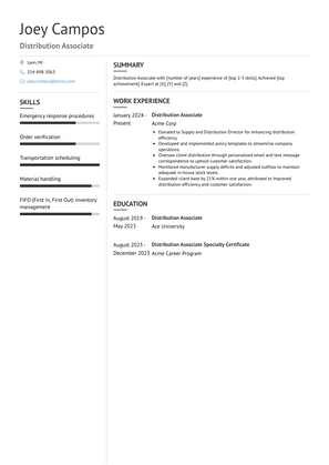 Distribution Associate Resume Sample and Template