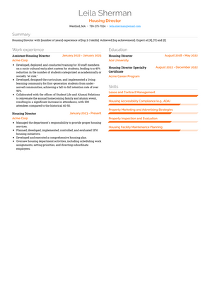 Housing Director Resume Sample and Template