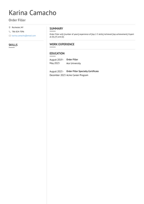 Order Filler Resume Sample and Template