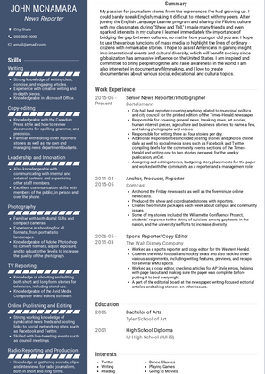 News Reporter Resume Sample and Template