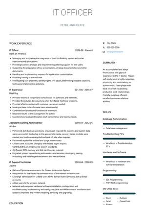 IT Officer Resume Sample and Template