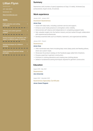 Seamstress Resume Sample and Template