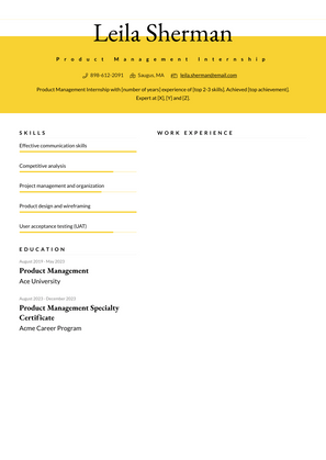 Product Management Internship Resume Sample and Template