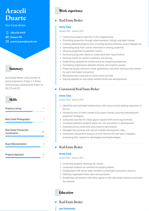 Real Estate Broker Resume Sample and Template