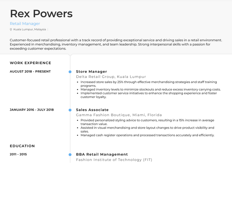 Malaysia Resume Example - Retail