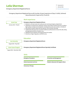 Emergency Department Registered Nurse Resume Sample and Template