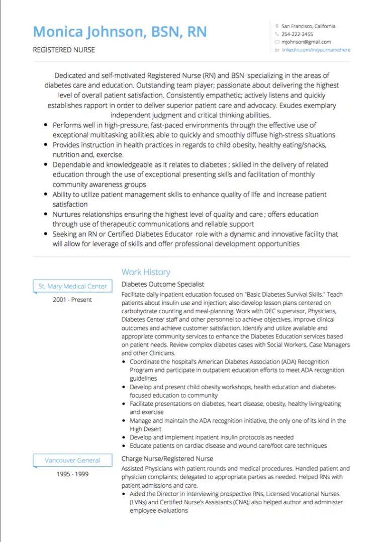 nursing cv example