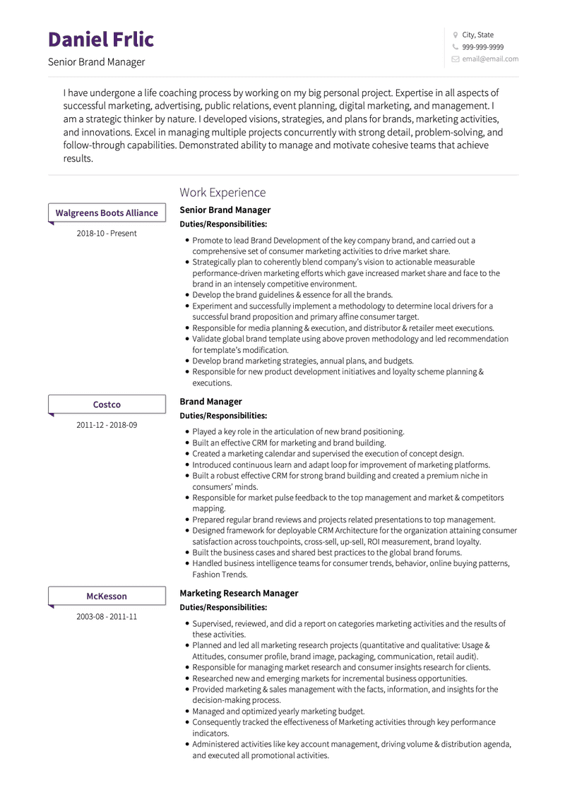 Brand Manager CV Example and Template