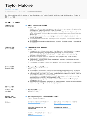 Portfolio Manager Resume Sample and Template