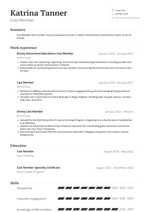 Cast Member Resume Sample and Template