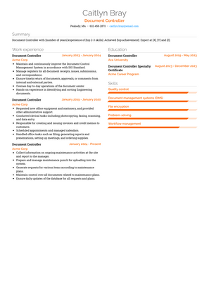 Document Controller Resume Sample and Template