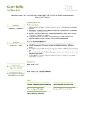 Youth Soccer Coach Resume Sample and Template