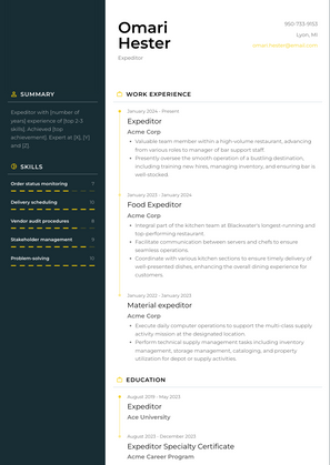 Expeditor Resume Sample and Template