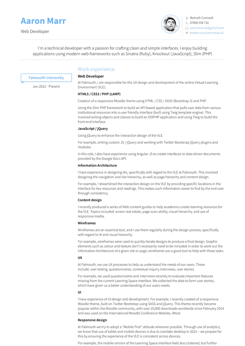 Web Developer Resume Sample and Template