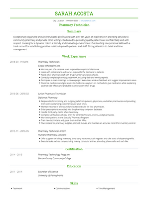 Pharmacy Technician CV Example and Template